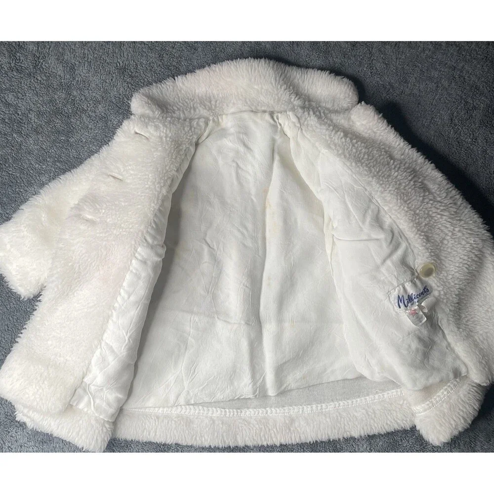 VTG 80s Millicents San Francisco White Faux Fur Girl Swing Coat Jacket 2T